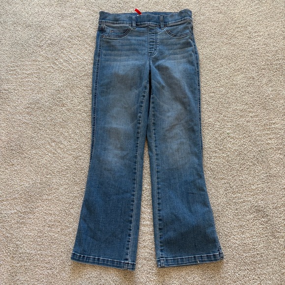 SPANX Denim - Spanx Cropped Kick Flare Jeans Womens M Pull On Shaping Medium Wash Comfort